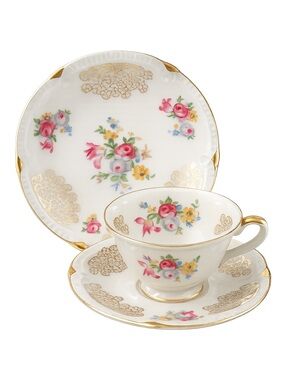 Vintage Seltmann Weiden Germany U.S. Zone Tea Cup Saucer Dessert Plate Trio Gold